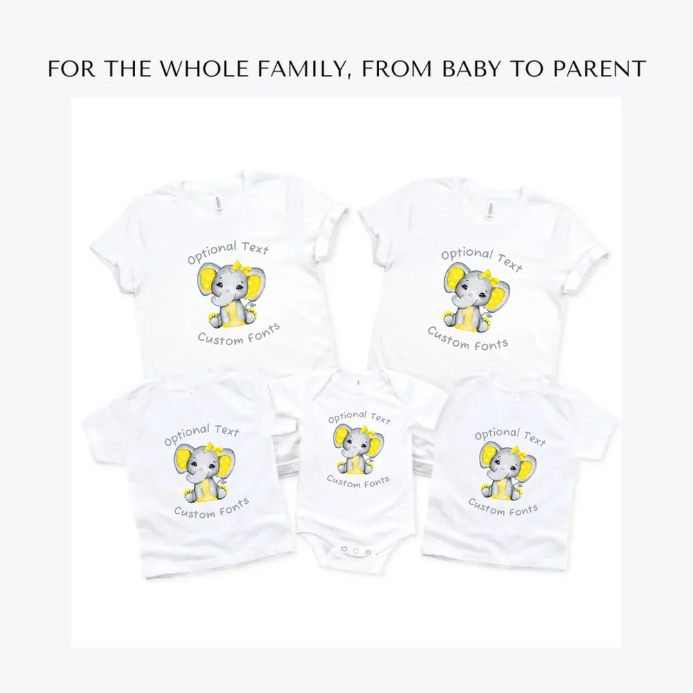 Grey-Elephant-with-Yellow-Number-custom-t-shirts-adult-youth-toddler-baby-sizes-artfulane