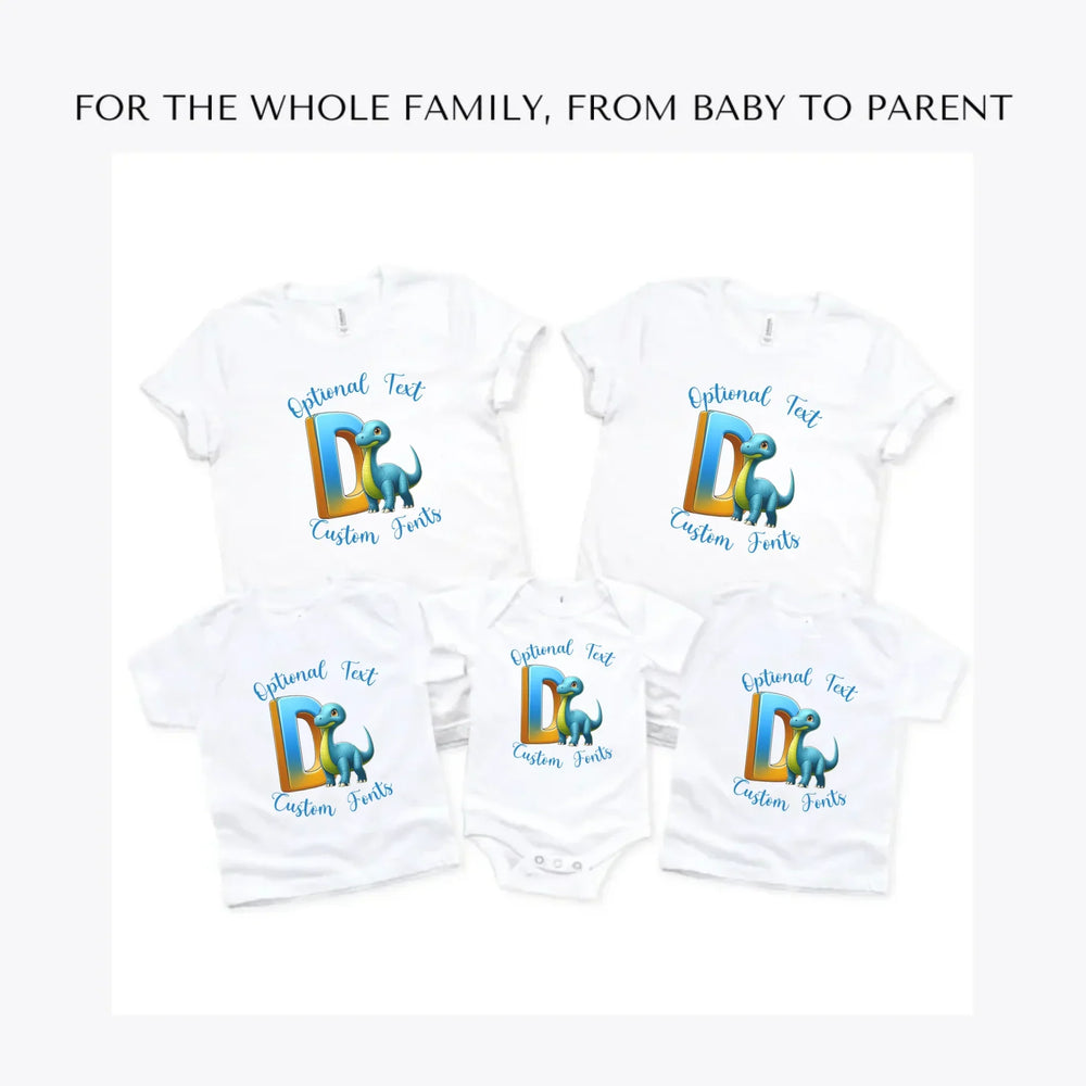 Bright-Dinosaur-Letter-Initial-custom-t-shirts-adult-youth-toddler-baby-sizes-artfulane