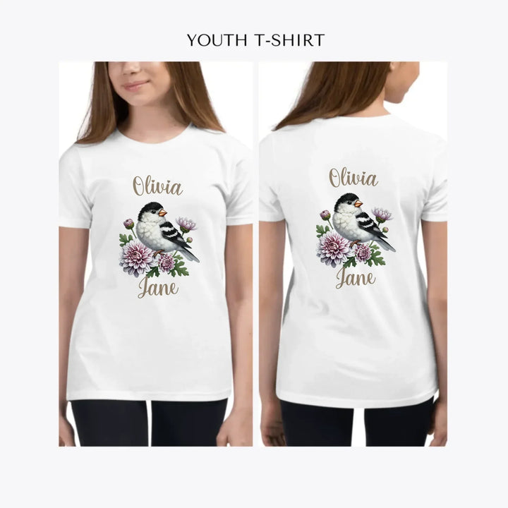 Floral-Spring-Bird-custom-youth-girl-t-shirt-artfulane