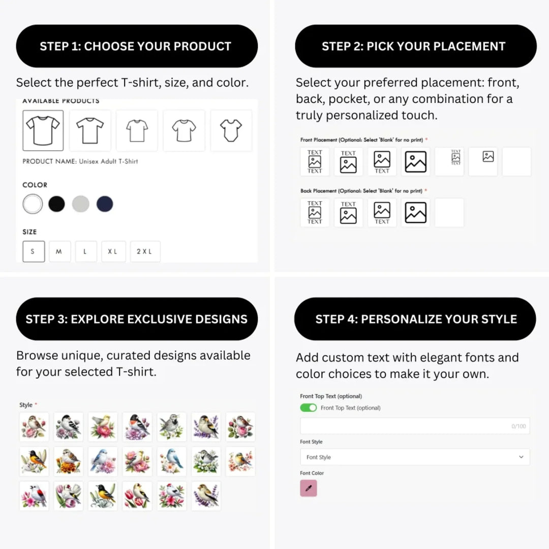 how-to-design-custom-Floral-Spring-Bird-t-shirt-personalization-options-artfulane