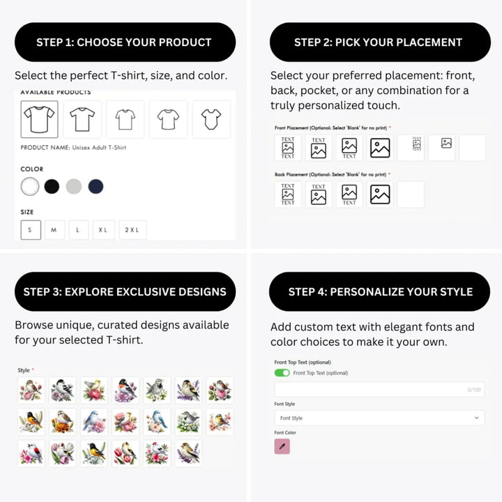 how-to-design-custom-Floral-Spring-Bird-t-shirt-personalization-options-artfulane