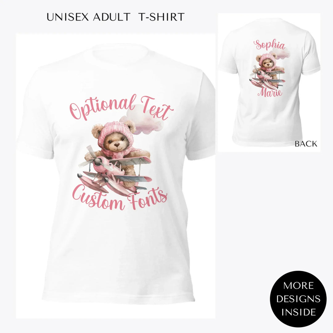 Watercolor-Teddy-Bear-Flying-Airplane-custom-women-unisex-adult-t-shirt-artfulane