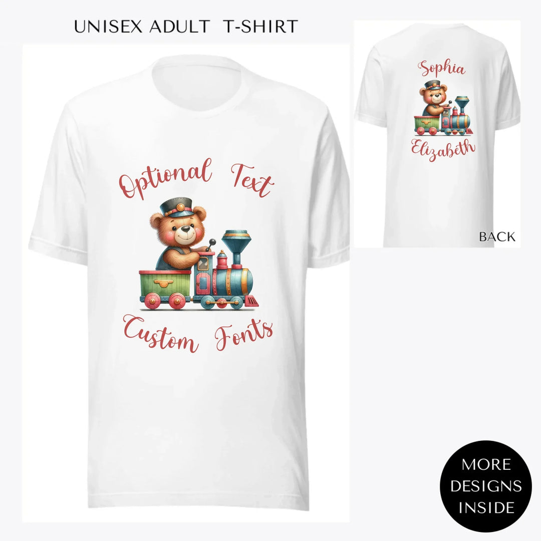 Vintage-Teddy-Bear-Driving-a-Train-custom-men-unisex-adult-t-shirt-artfulane