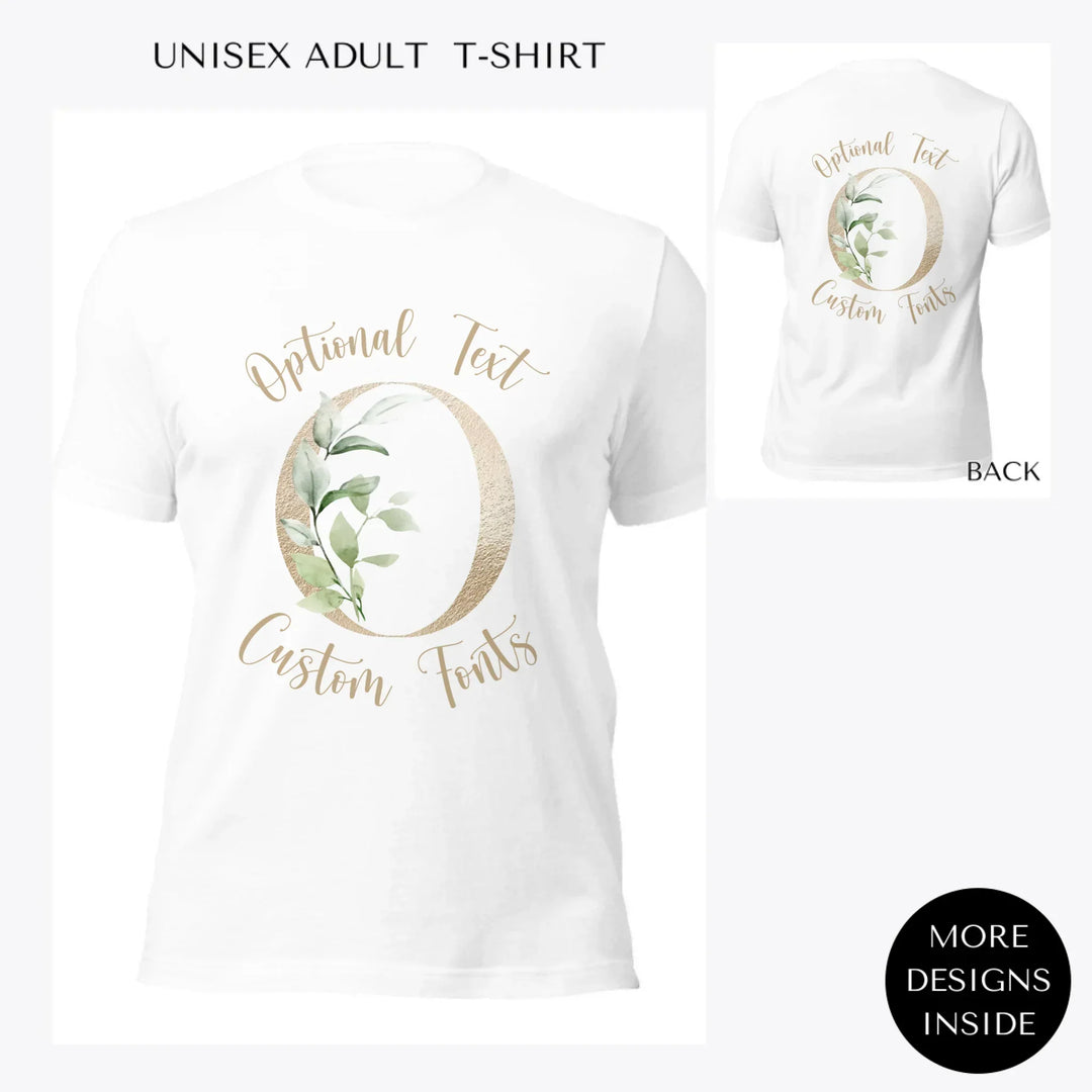 Elegant-Leaves-Letter-Initial-custom-women-unisex-adult-t-shirt-artfulane