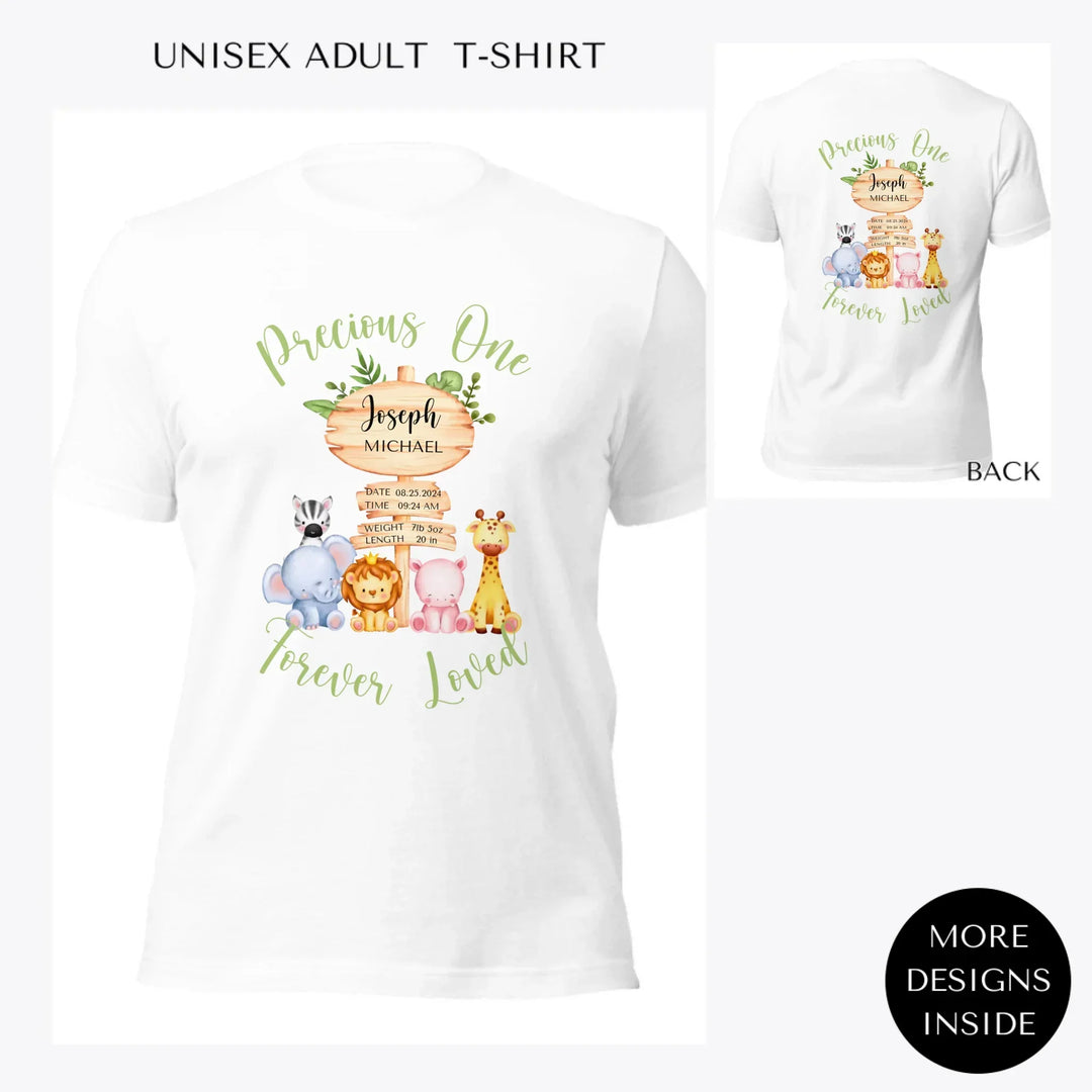 Cute-Safari-Animals-Baby-Announcement-custom-women-unisex-adult-t-shirt-artfulane