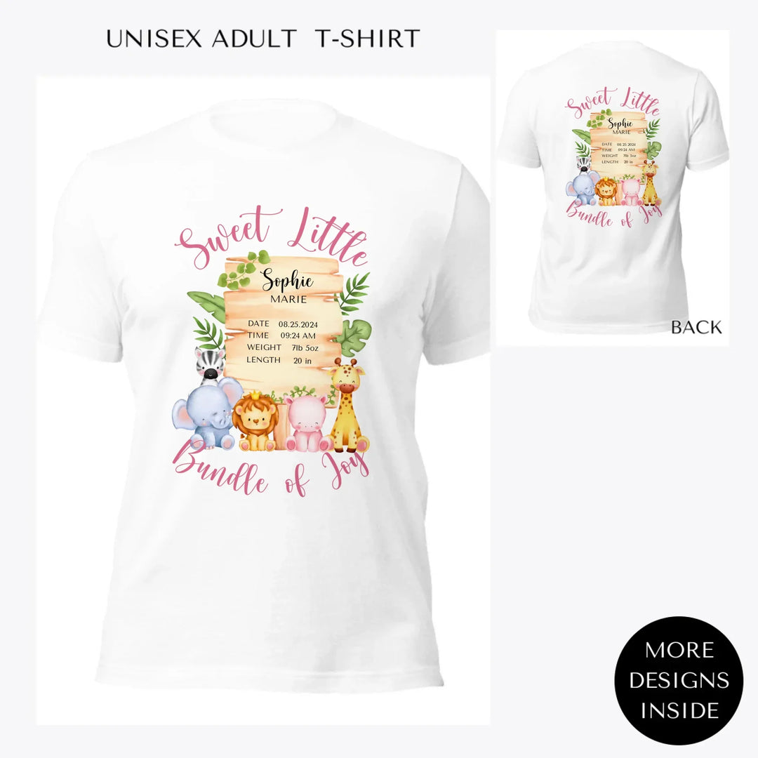 Cute-Safari-Animals-Baby-Announcement-custom-women-unisex-adult-t-shirt-artfulane