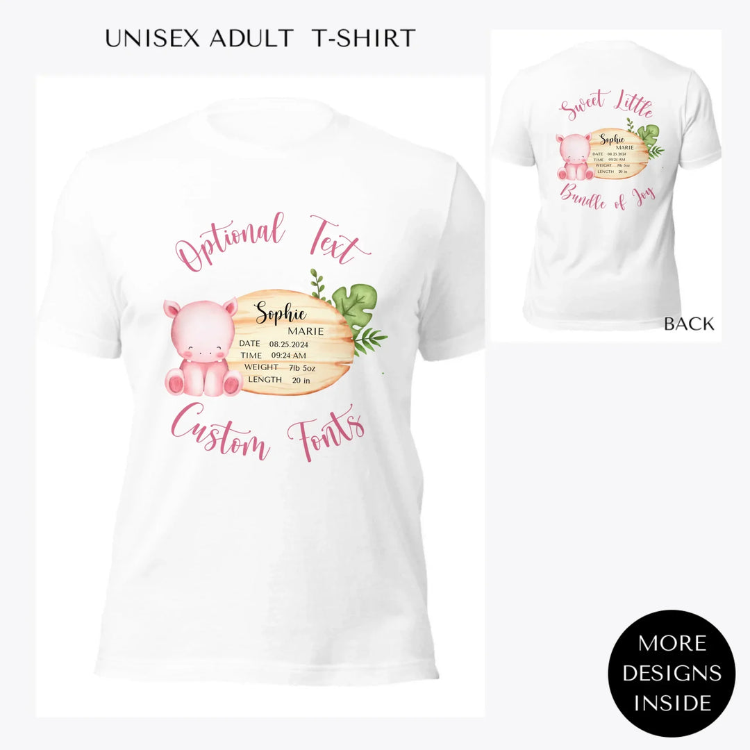 Cute-Hippo-Safari-Baby-Announcement-custom-women-unisex-adult-t-shirt-artfulane