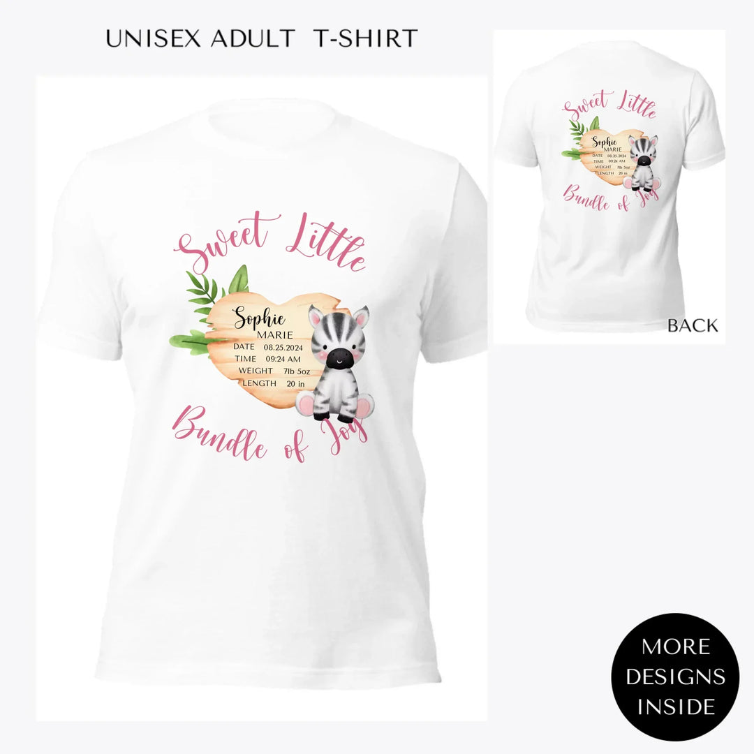 Cute-Zebra-Safari-Baby-Announcement-custom-women-unisex-adult-t-shirt-artfulane