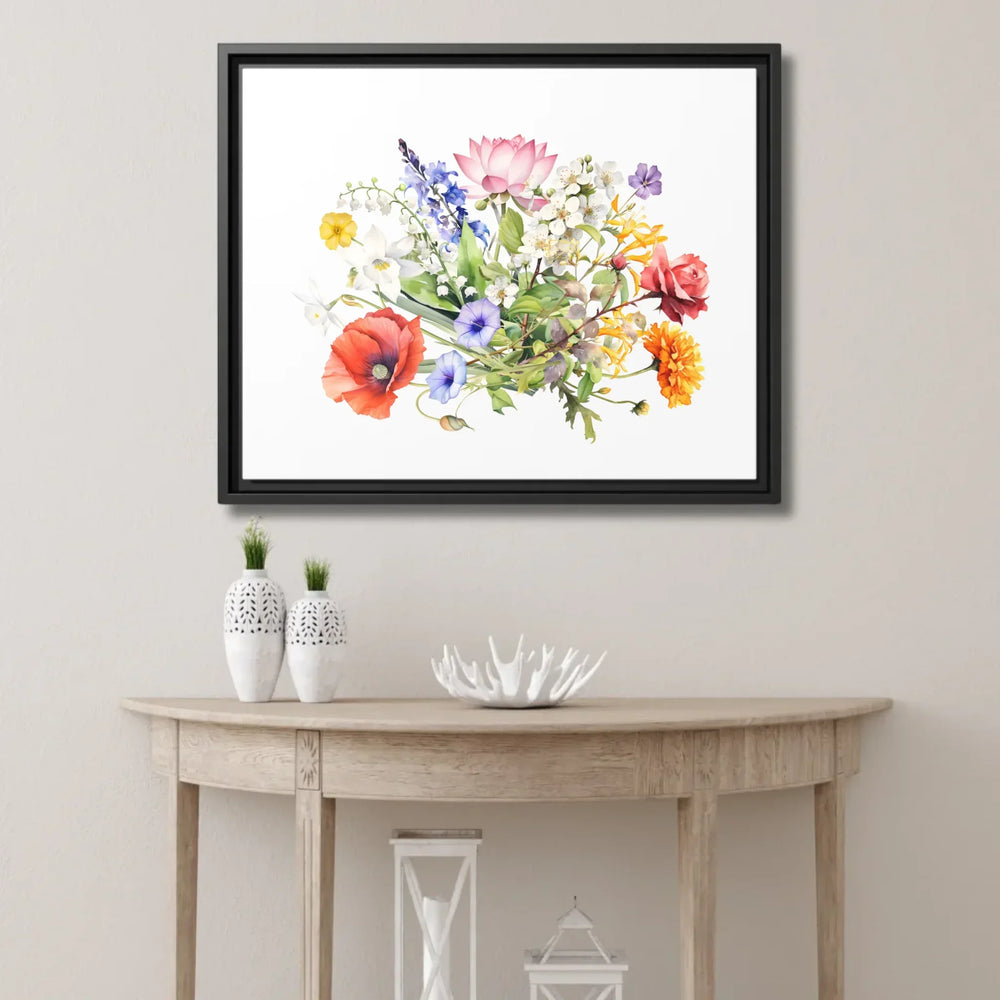 Custom-Watercolor-Birth-Month-Flower-Bouquet-wall-art-framed-canvas-on-wall-artfulane