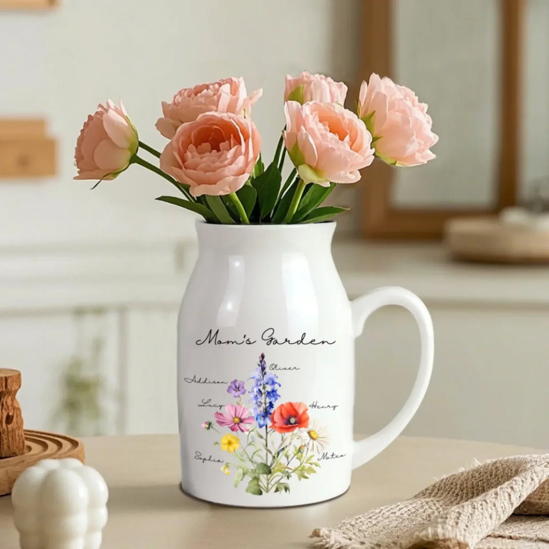 Custom-Birth-Month-Flower-Bouquet-Ceramic-Flower-Vase-front-artfulane