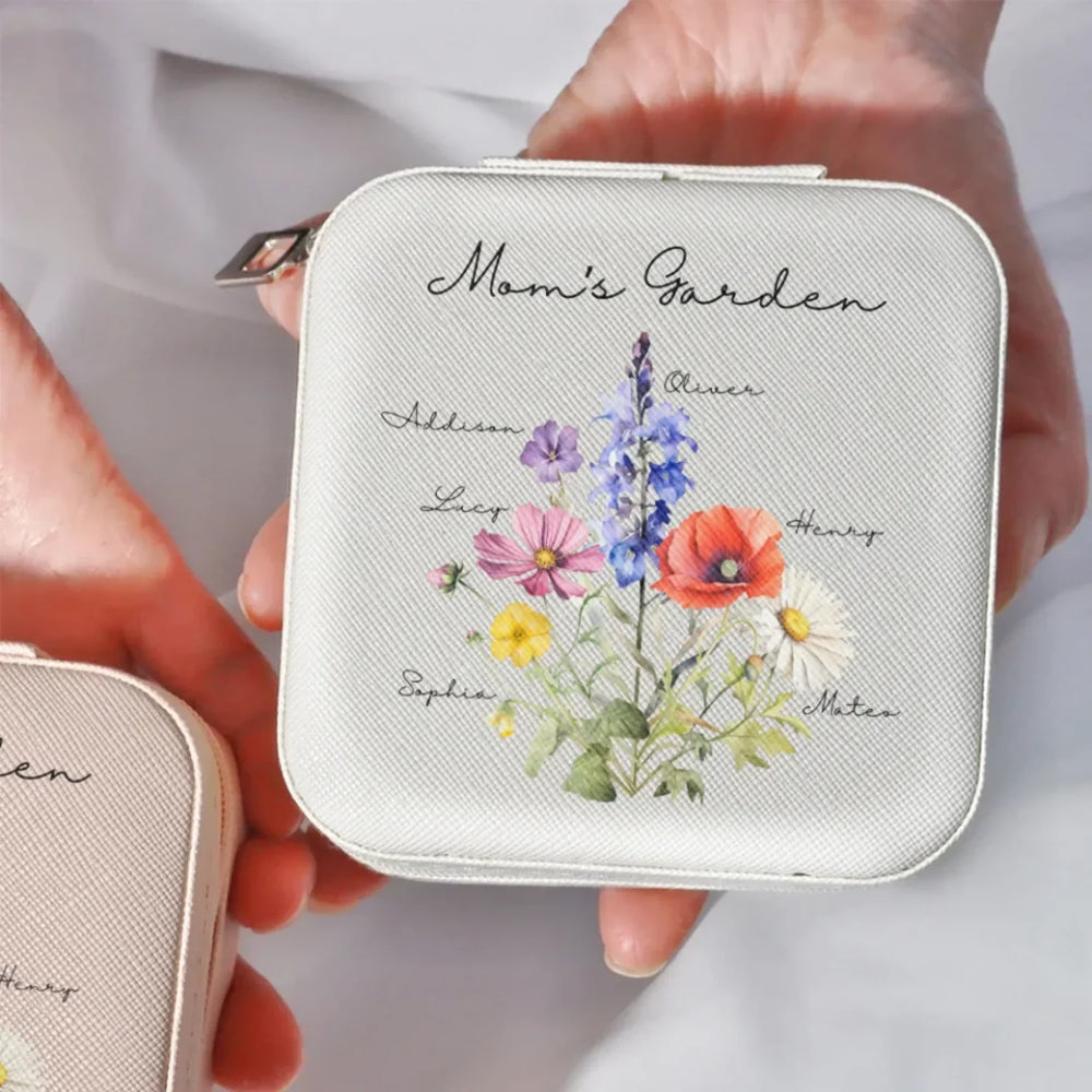 Custom-Birth-Month-Flower-Bouquet-Travel-Jewelry-Box-front-view-artfulane