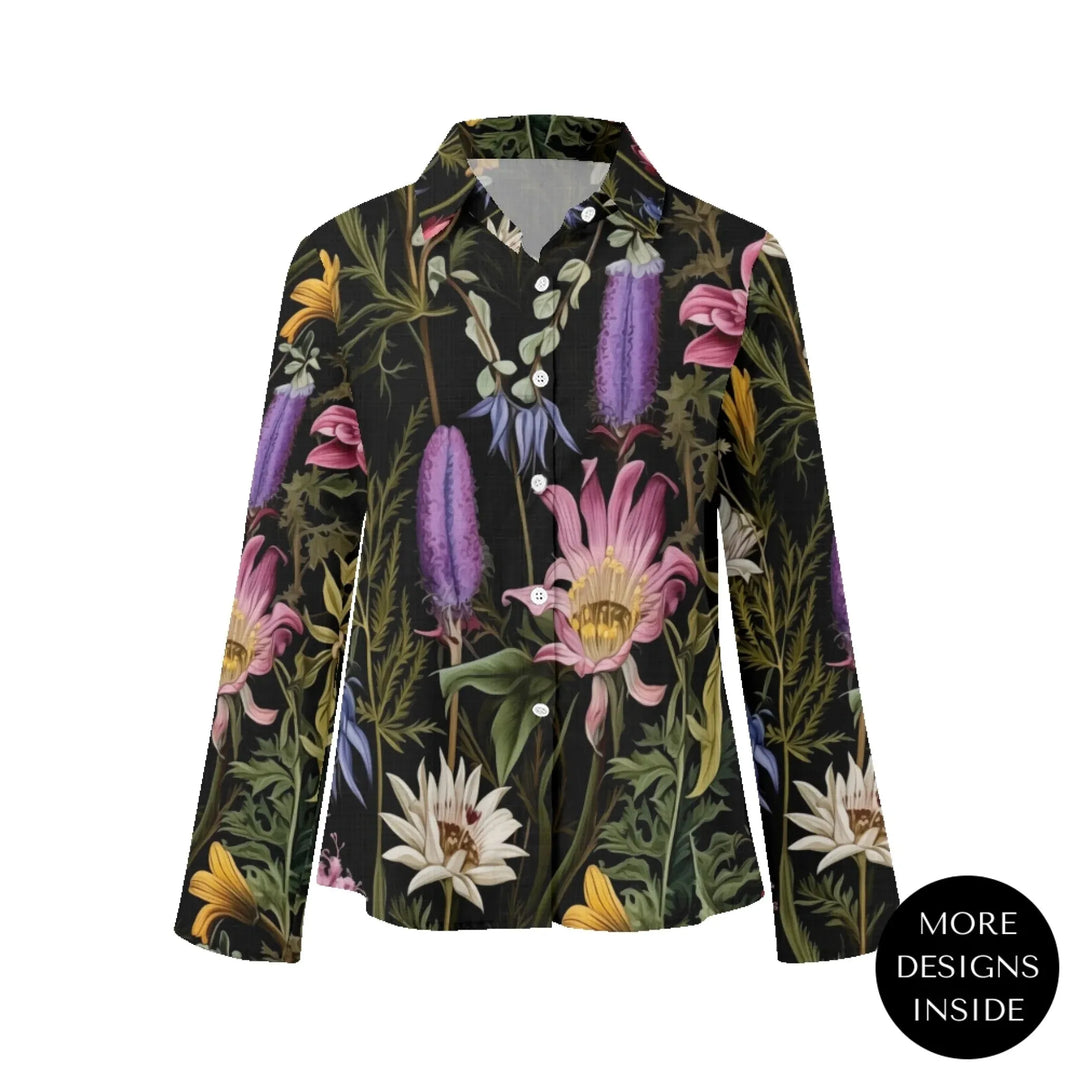 women's-linen-shirt-Boho-and-Natural-Wildflowers-and-Botanicals-Herbarium-Style-artfulane