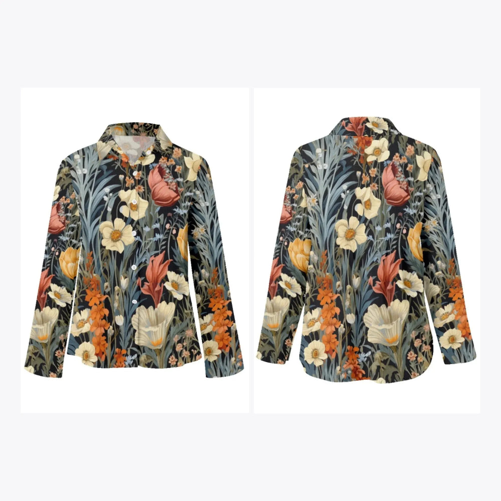 women's-linen-shirt-Boho-and-Natural-Wildflowers-and-Botanicals-Vintage-Florals-artfulane