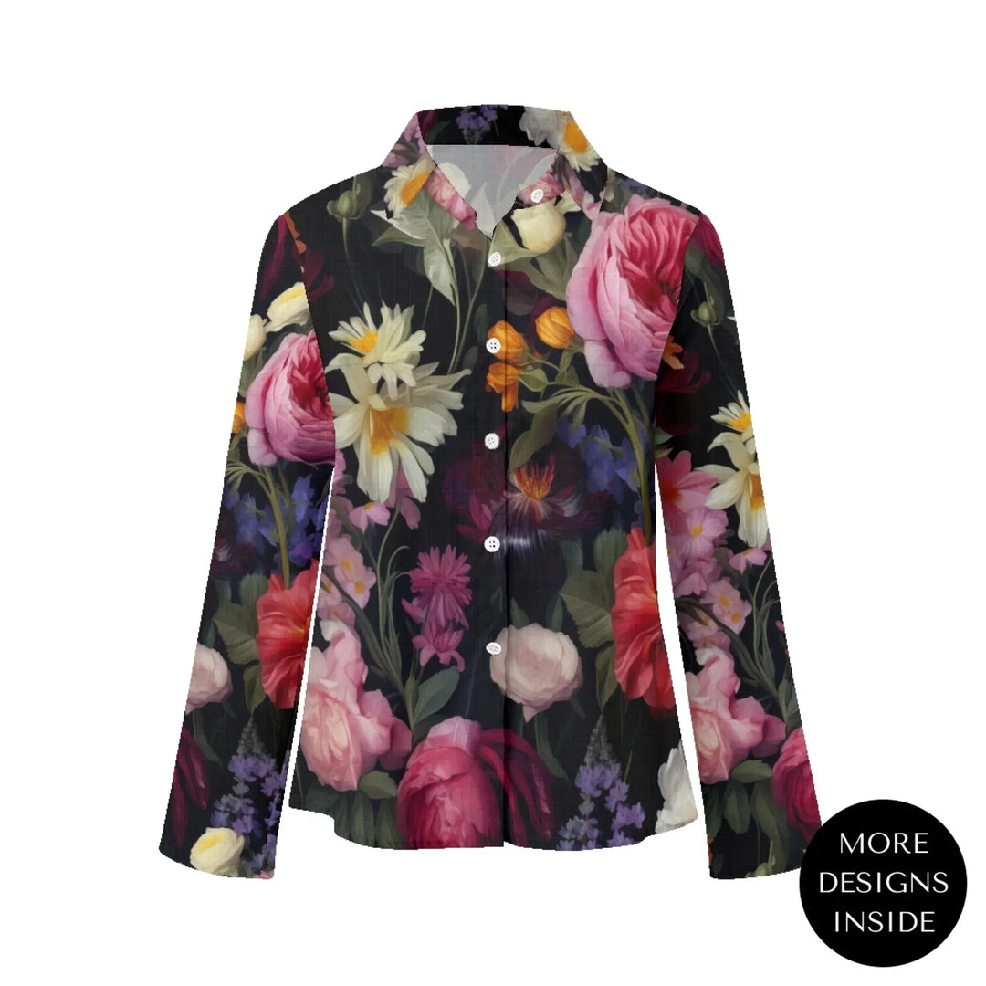 women's-linen-shirt-Boho-and-Natural-Wildflowers-and-Botanicals-Vintage-Florals-artfulane