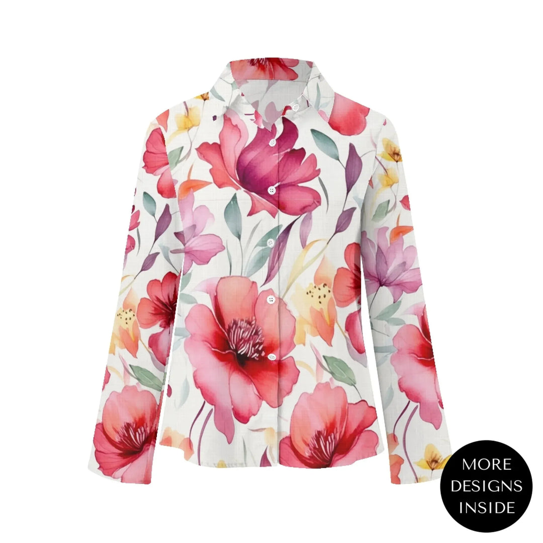 women's-linen-shirt-floral-watercolor-delicate-blooms-artfulane