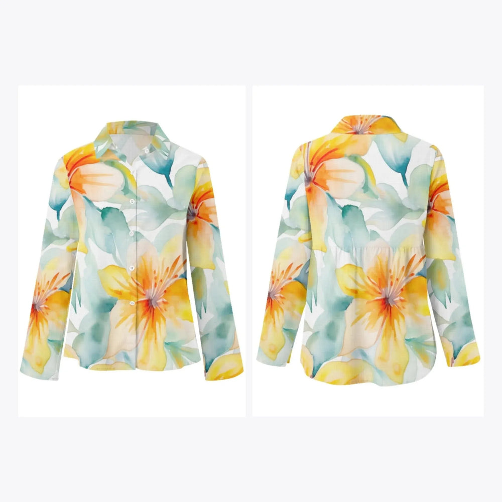 women's-linen-shirt-floral-watercolor-delicate-blooms-artfulane