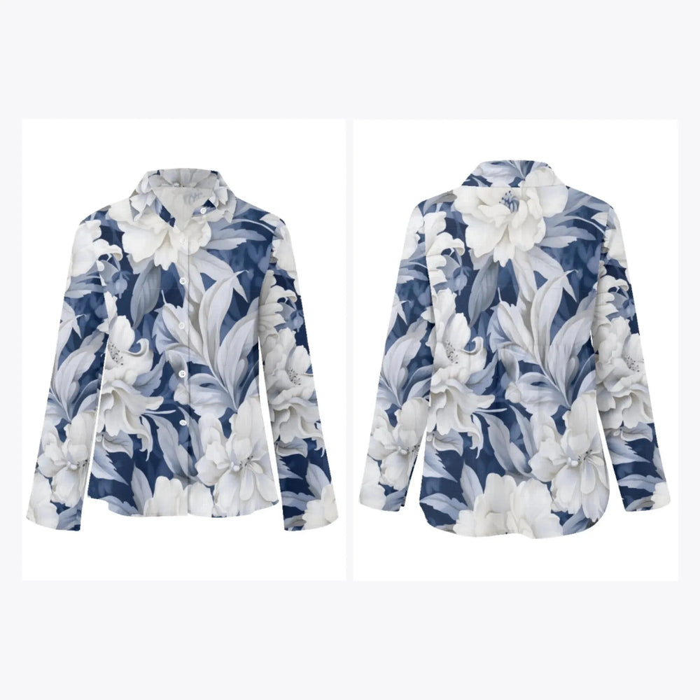 women's-linen-shirt-floral-watercolor-monochromatic-wildflowers-artfulane