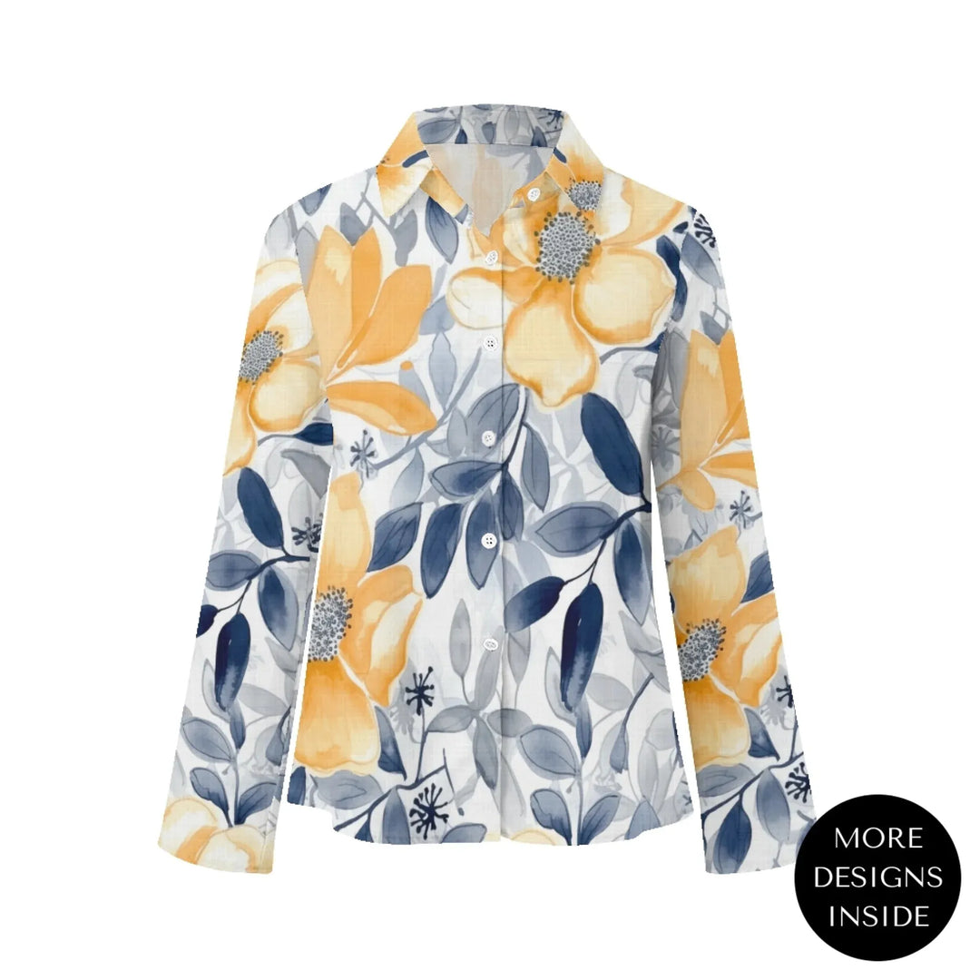 women's-linen-shirt-floral-watercolor-monochromatic-wildflowers-artfulane