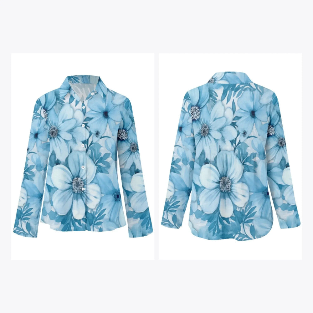 women's-linen-shirt-floral-watercolor-monochromatic-wildflowers-artfulane