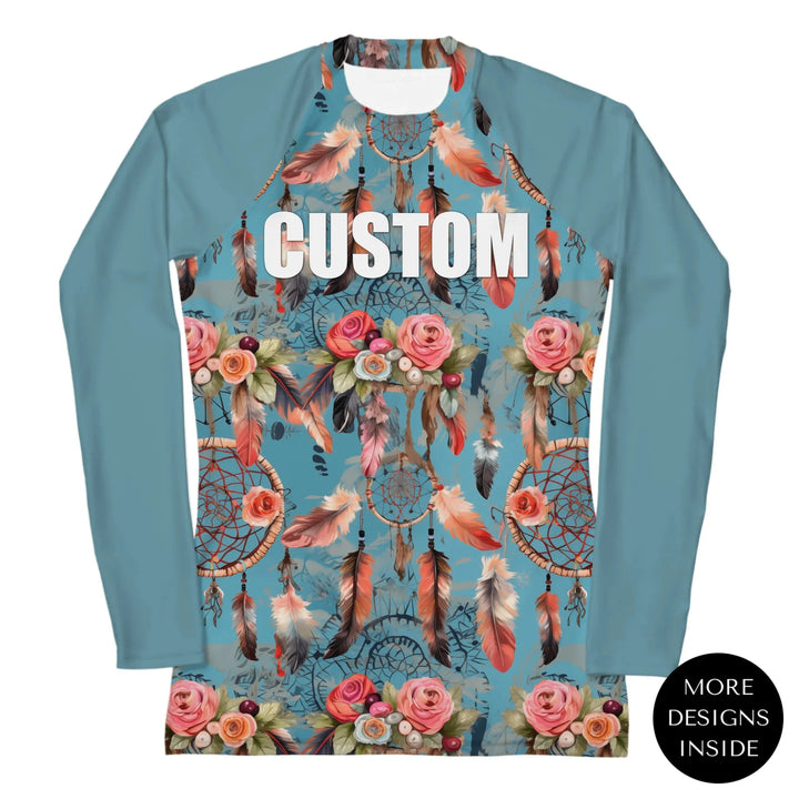 Custom Boho Chic Rash Guard - Dreamcatchers and Feathers