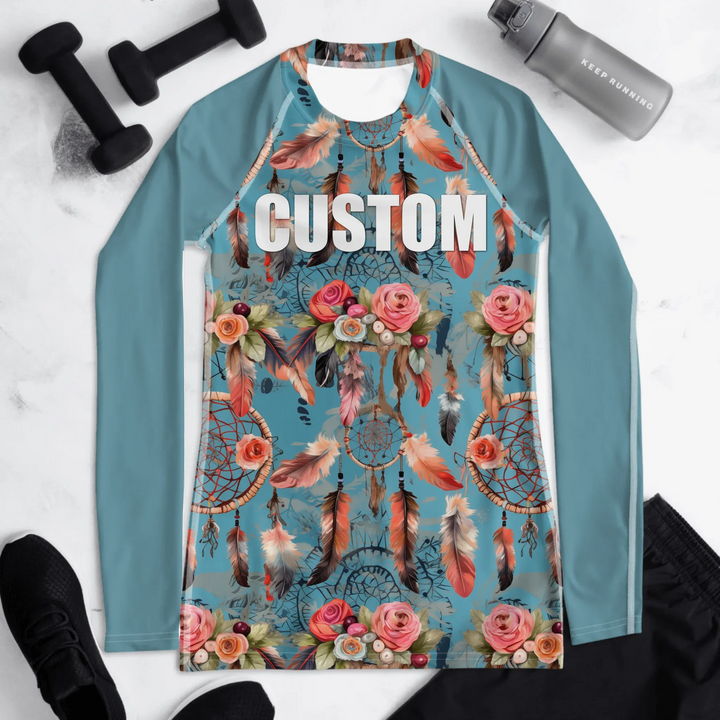 Custom Boho Chic Rash Guard - Dreamcatchers and Feathers