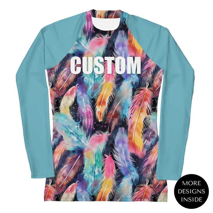 Custom Boho Chic Rash Guard - Feathers