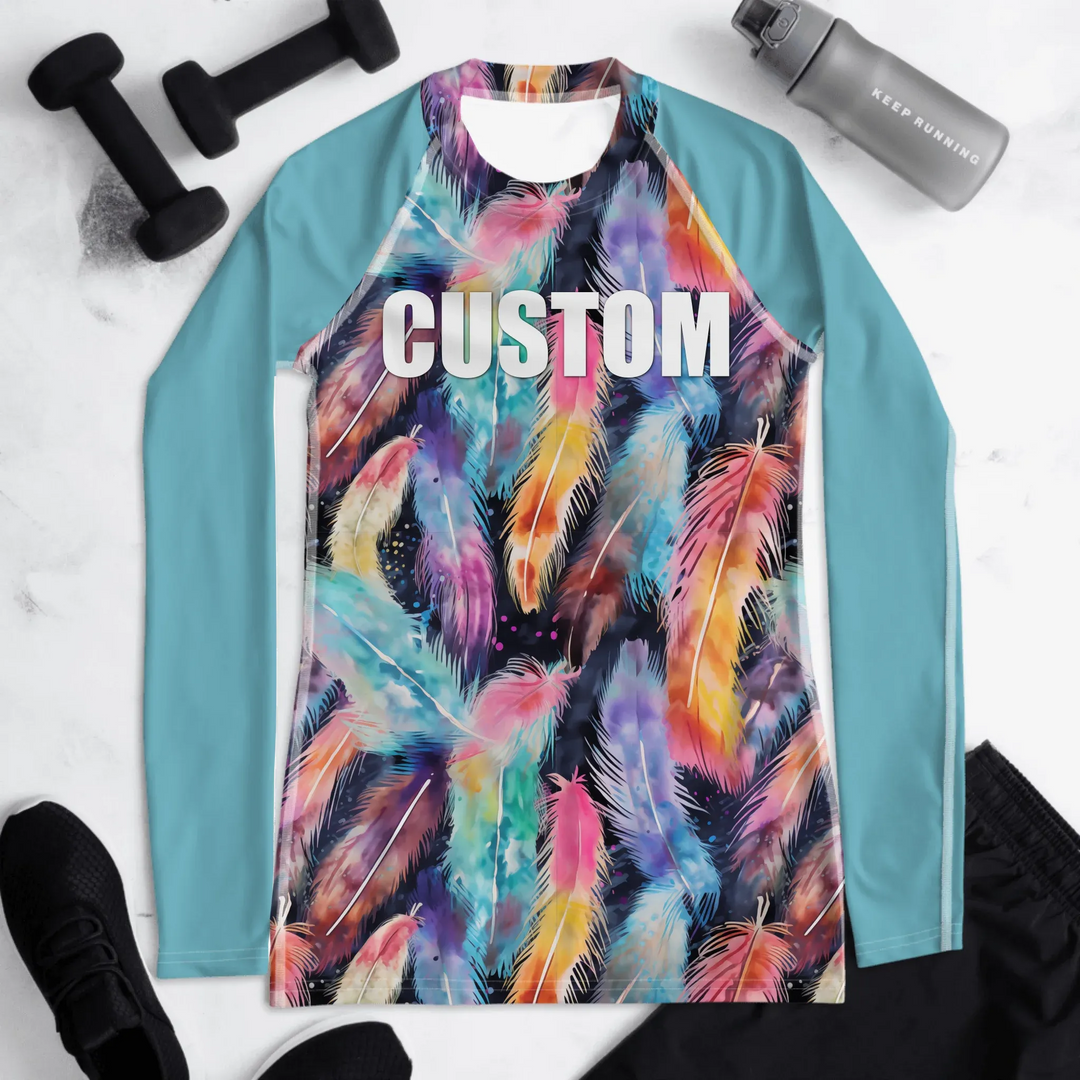 Custom Boho Chic Rash Guard - Feathers