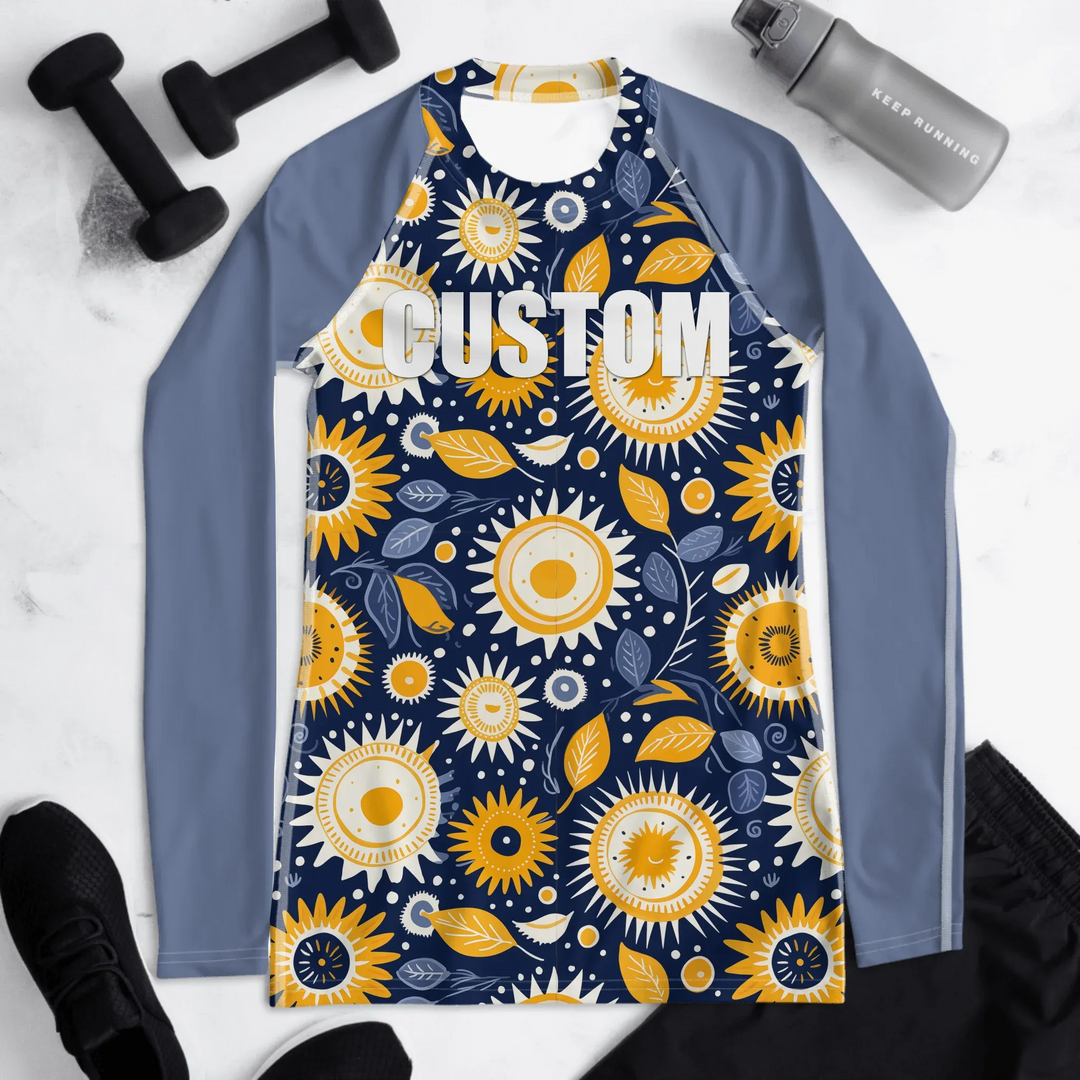 Custom Boho Chic Rash Guard - Sun and Moon Motifs