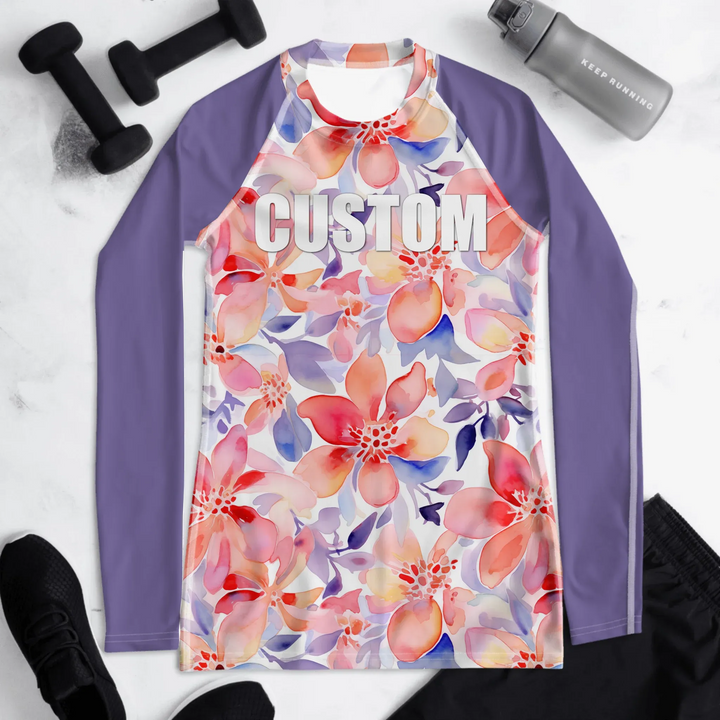 Custom Floral Watercolor Rash Guard - Delicate Blooms