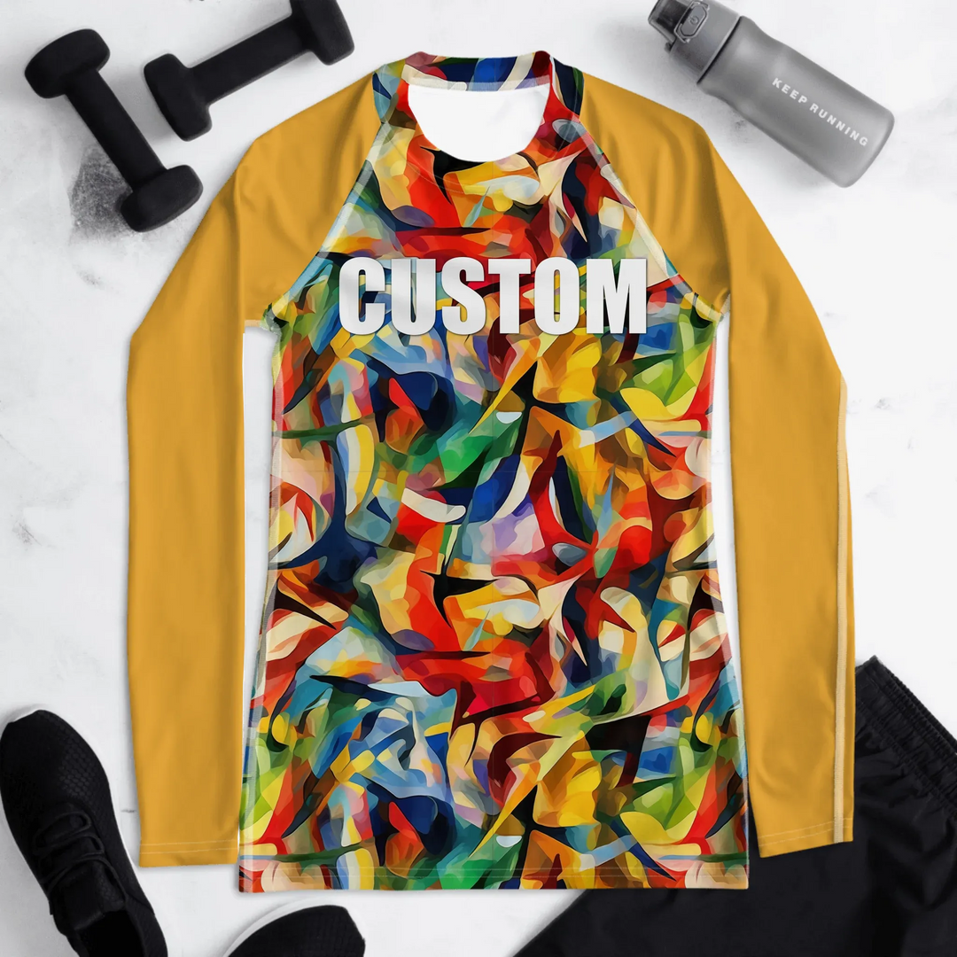 Custom Expressionist Abstract Rash Guard - Contrasting Colors