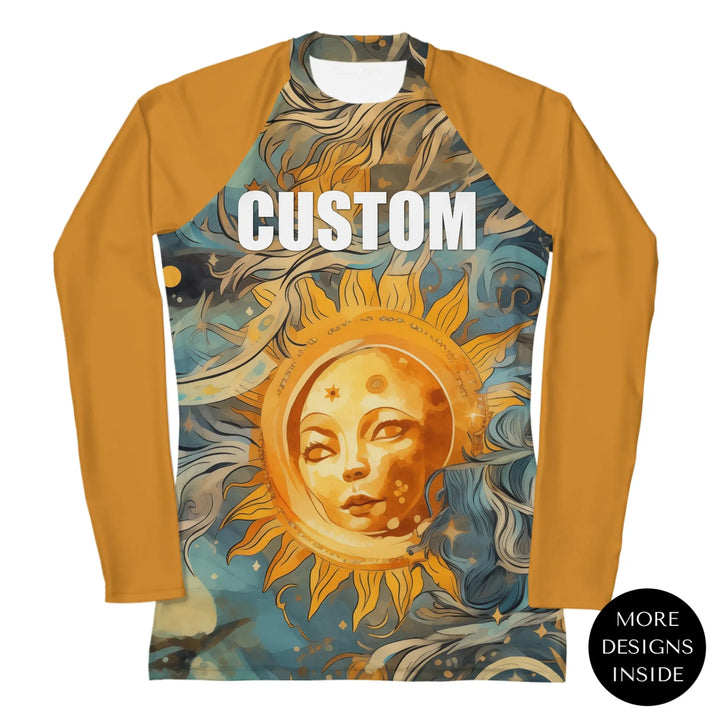 Custom Boho Chic Rash Guard - Sun and Moon Motifs