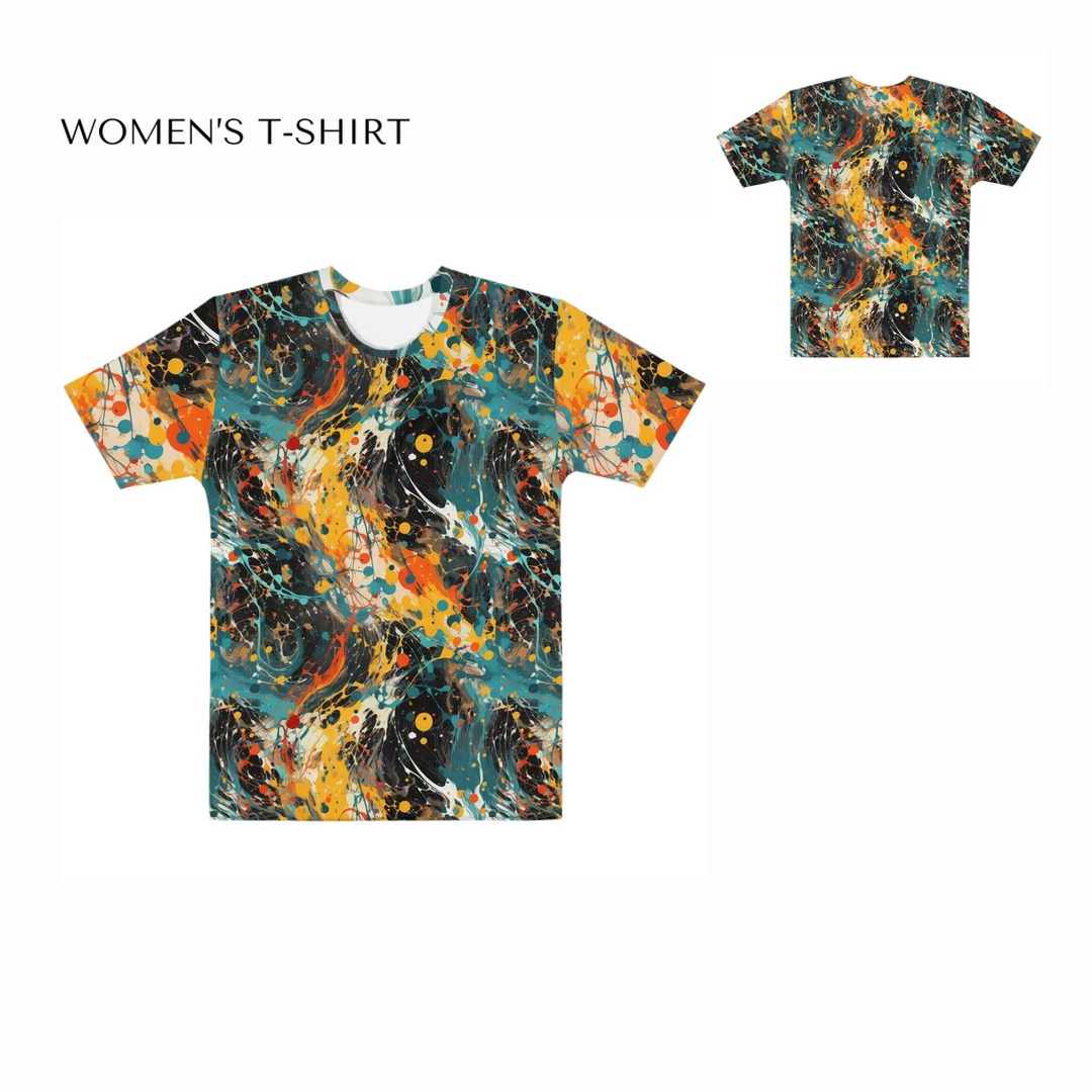 Custom-Expressionist-abstract-bold-brushstrokes-all-over-print-womens-crew-neck-t-shirt-front-and-back-artfulane