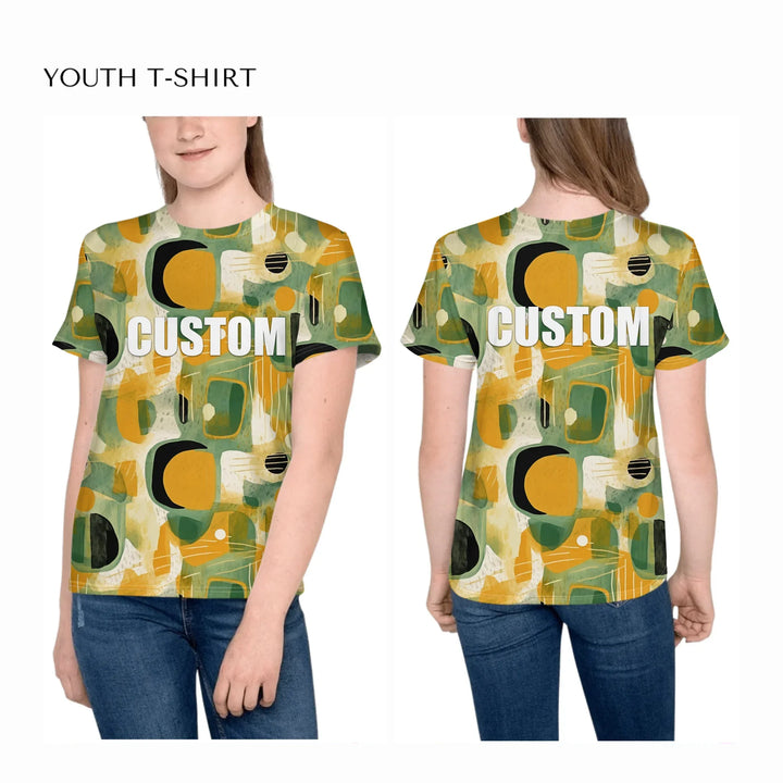 all-over-print-unisex-youth-crew-neck-t-shirt-on-girl-front-and-back-artfulane