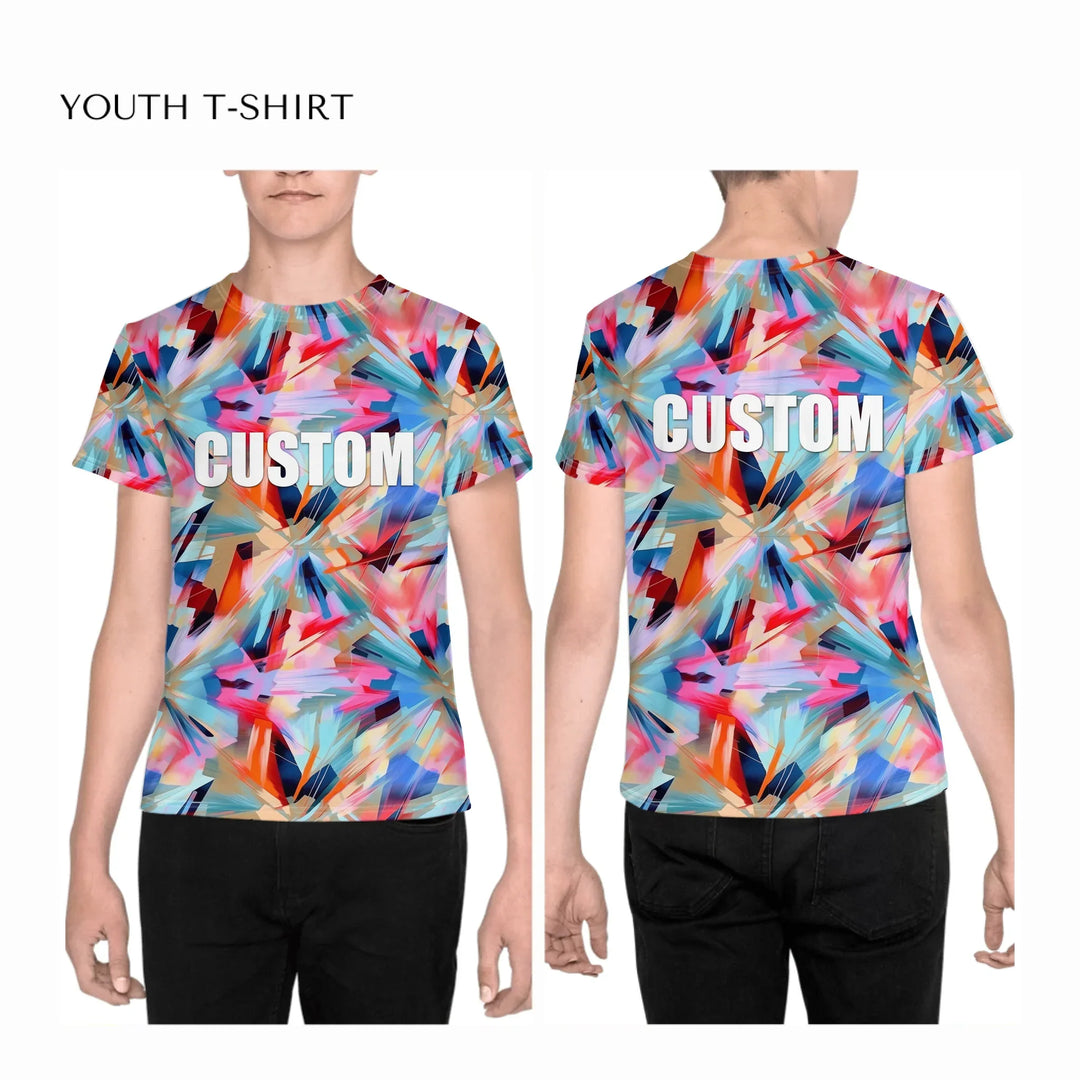 Custom-Modern-Digital-Abstract-all-over-print-unisex-youth-crew-neck-t-shirt-on-boy-front-and-back-artfulane