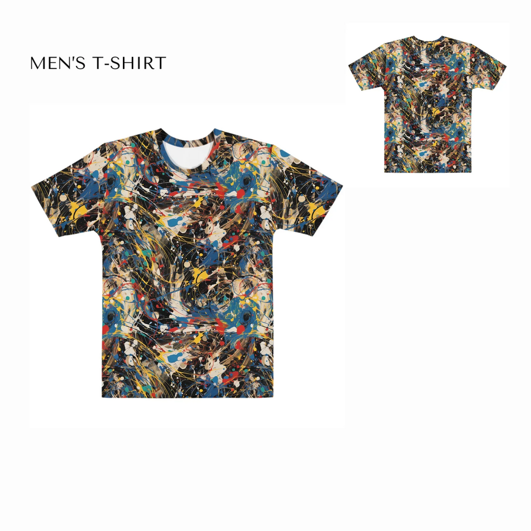 Custom-Expressionist-abstract-bold-brushstrokes-all-over-print-mens-crew-neck-t-shirt-front-and-back-artfulane