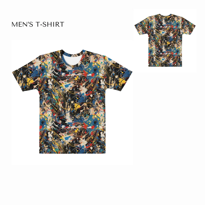 Custom-Expressionist-abstract-bold-brushstrokes-all-over-print-mens-crew-neck-t-shirt-front-and-back-artfulane