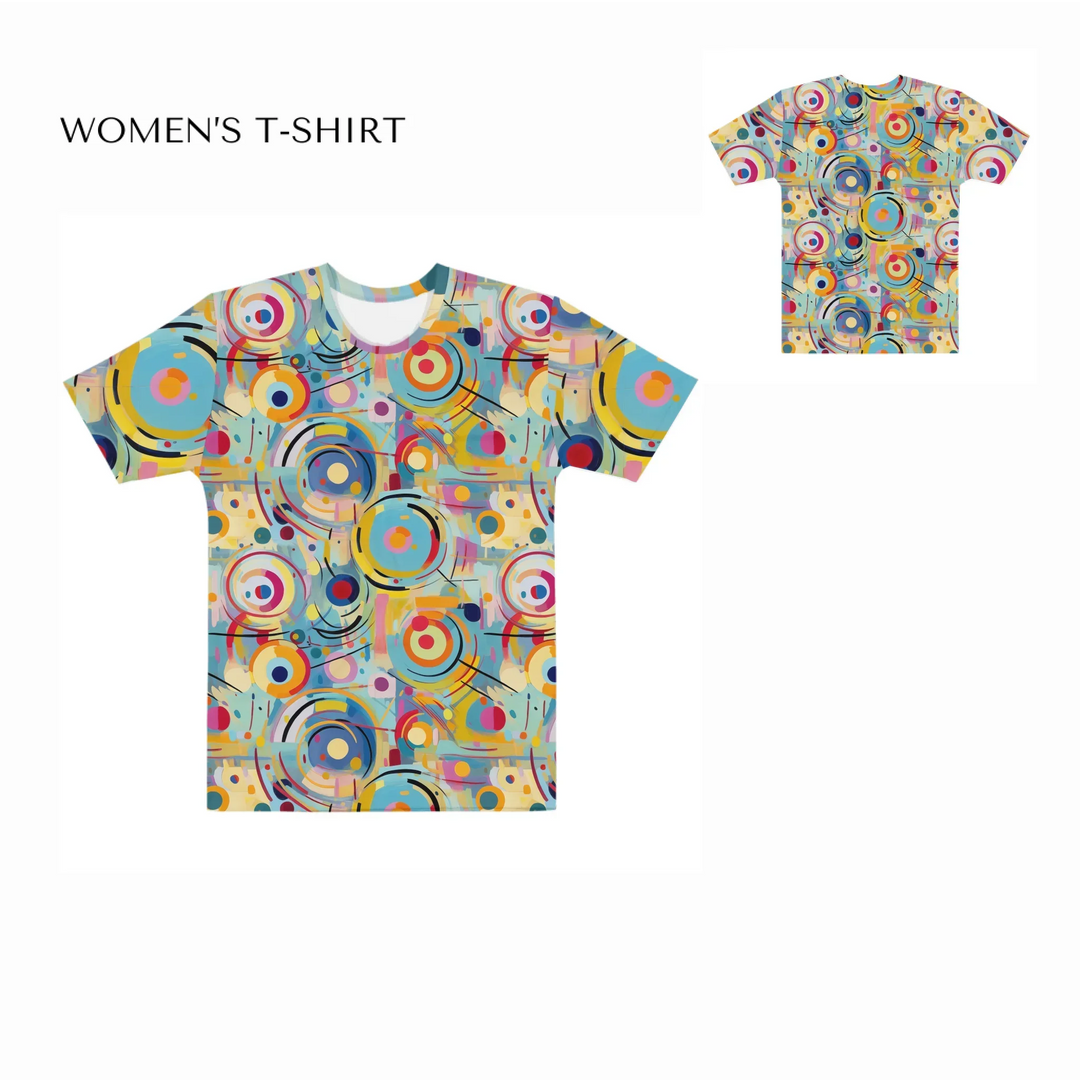 Custom-Expressionist-Abstract-Chaotic-Patterns-all-over-print-womens-crew-neck-t-shirt-front-and-back-artfulane