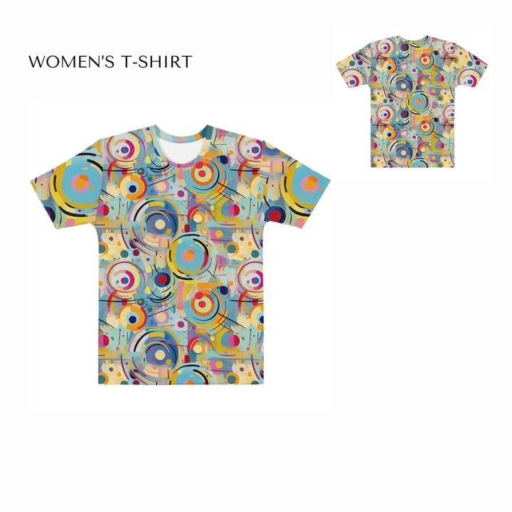 Custom-Expressionist-Abstract-Chaotic-Patterns-all-over-print-womens-crew-neck-t-shirt-front-and-back-artfulane