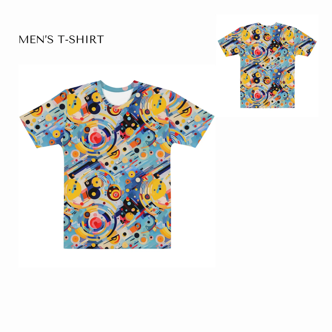 Custom-Expressionist-Abstract-Chaotic-Patterns-all-over-print-mens-crew-neck-t-shirt-front-and-back-artfulane