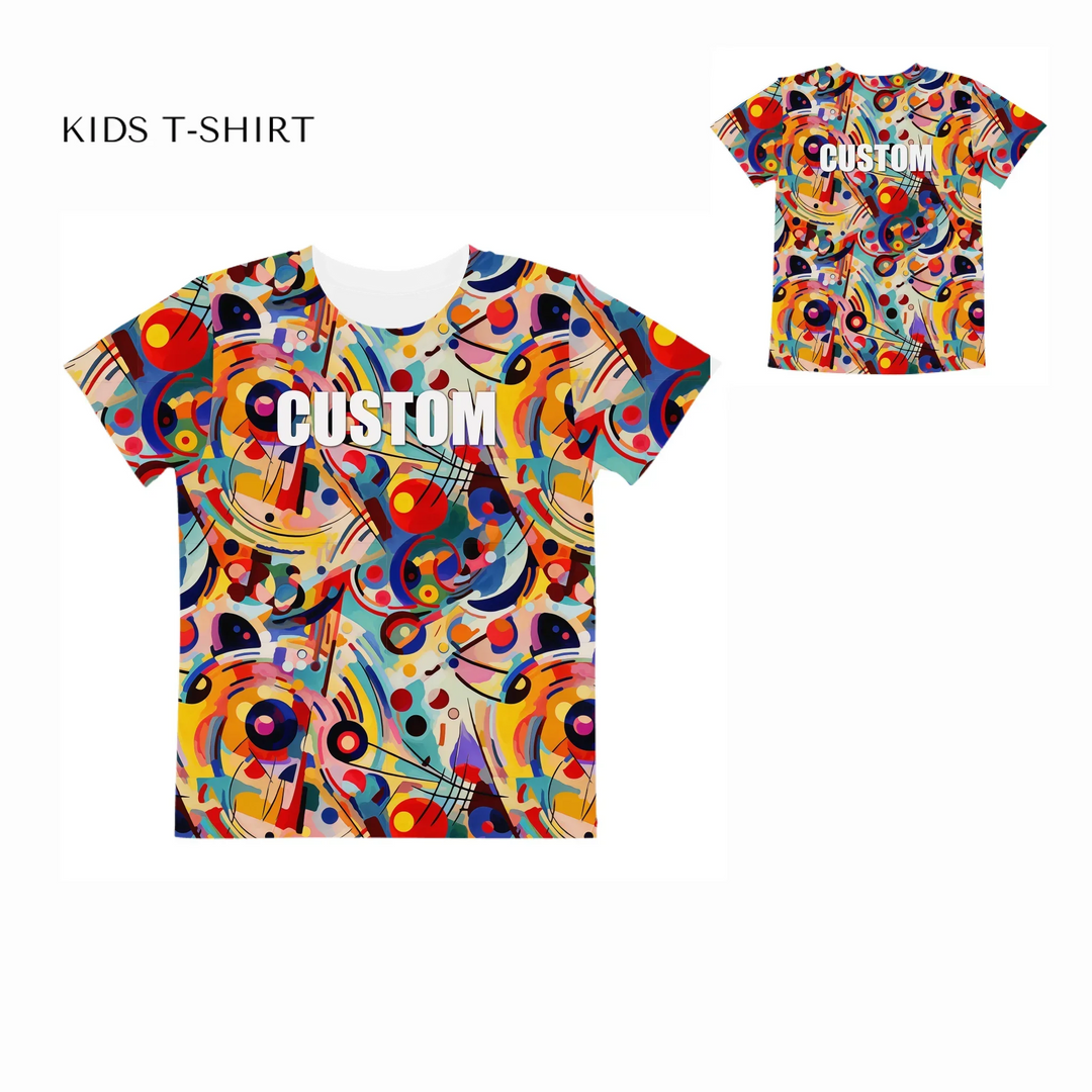 Custom-Expressionist-Abstract-Chaotic-Patterns-all-over-print-unisex-kids-crew-neck-t-shirt-front-and-back-artfulane