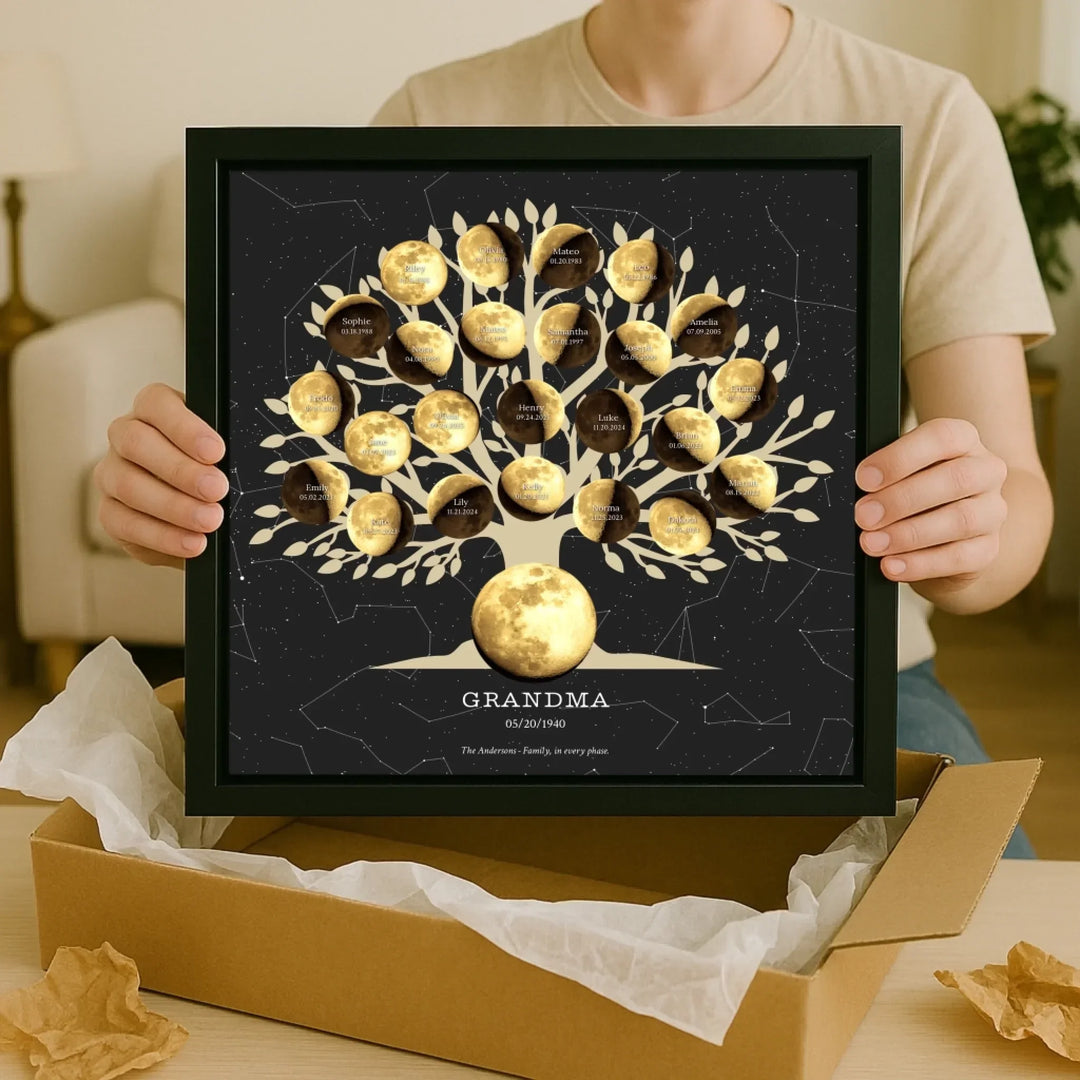 Custom-Golden-Moon-Phase-Family-Tree-Wall-Art-unboxing-ARTFULANE