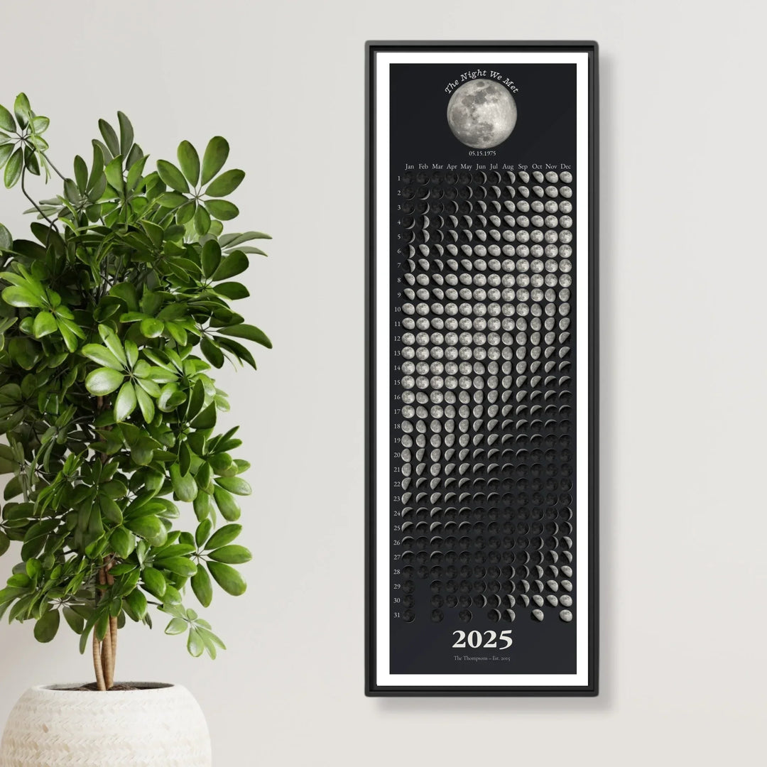 Custom Silver Moon Phase Calendar Wall Art -framed canvas on wall-ARTFULANE