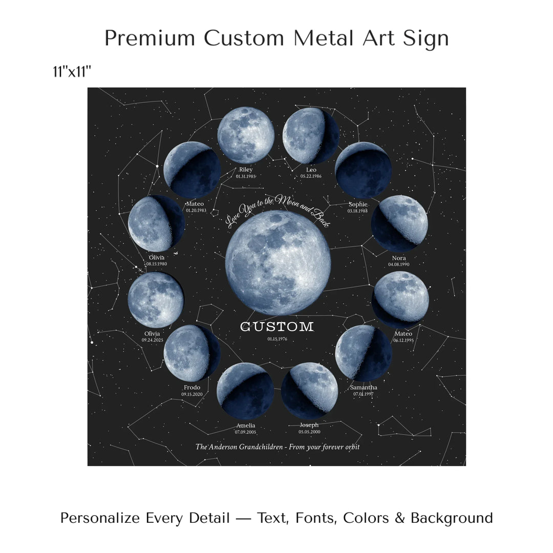 Custom Family Blue Moon Phase Wall Art - 11x11 metal art sign-ARTFULANE