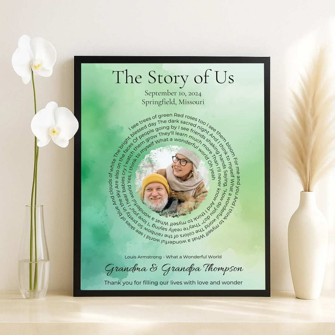 Custom Song Lyrics Wall Art with Photo – Personalized Gift for Grandparents -framed canvas on table-ARTFULANE