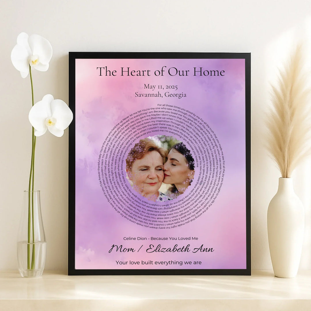 Custom Song Lyrics Wall Art with Photo – Personalized Gift for Mom -framed canvas on table-ARTFULANE