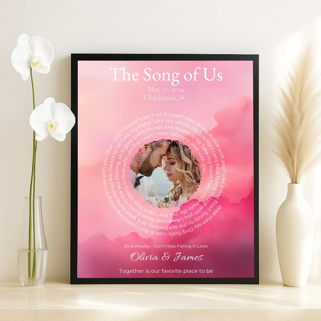 Custom Song Lyrics Wall Art with Photo - Personalized Gift for Couples -framed canvas on table-ARTFULANE