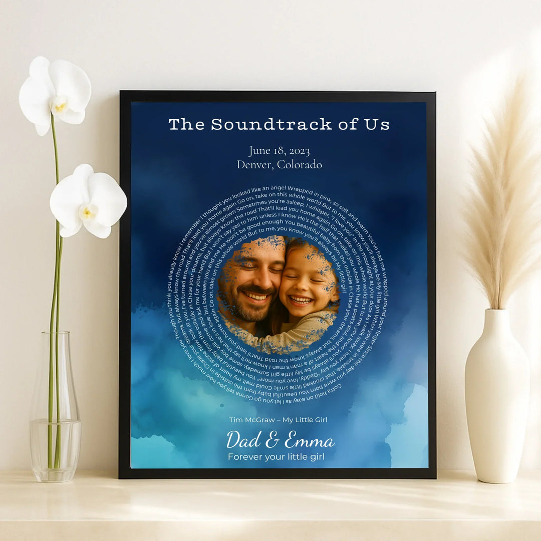 Custom Song Lyrics Wall Art with Photo – Personalized Gift for Dad -framed canvas on table-ARTFULANE