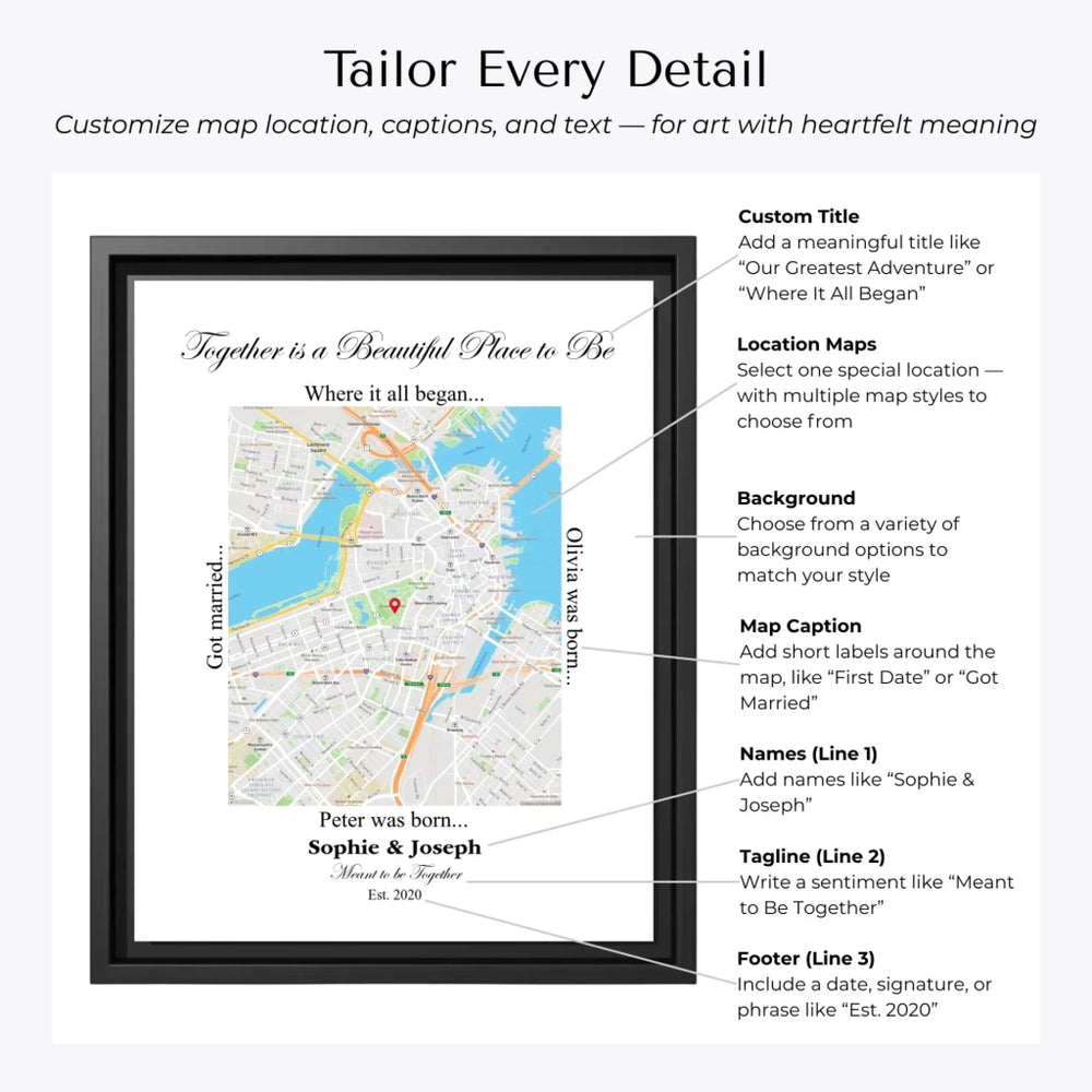 Custom Rectangle Location Map Wall Art - Customization Options-ARTFULANE