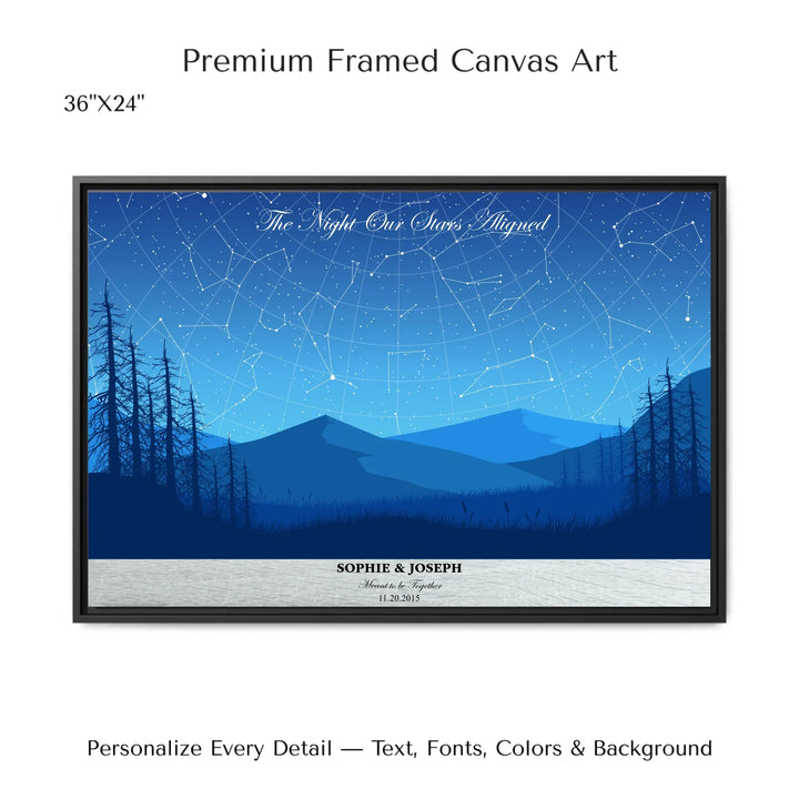 Custom Blue Landscape Star Map Wall Art - 36x24 framed canvas-ARTFULANE