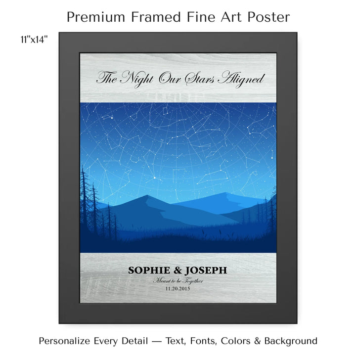 Custom Blue Landscape Star Map Wall Art - 11x14 framed poster-ARTFULANE